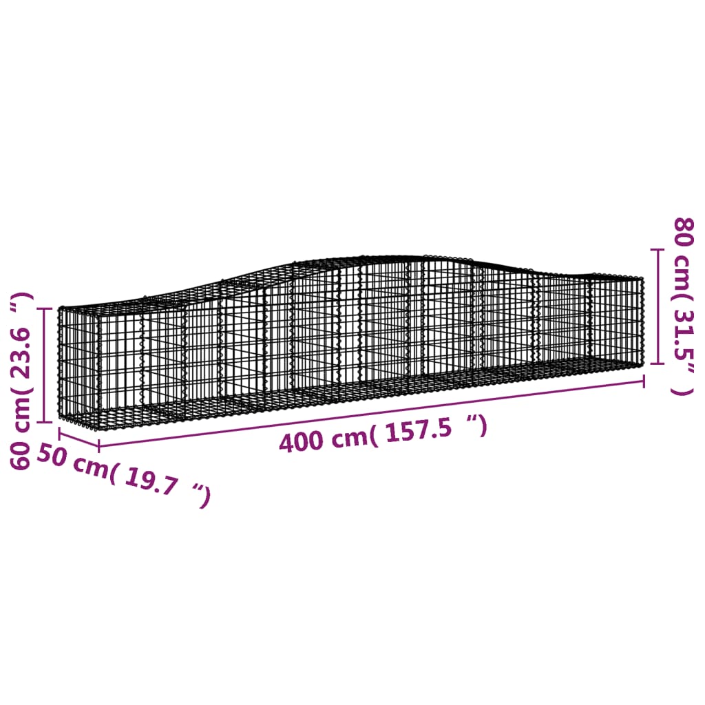 vidaXL Cestas de gaviones 5 uds forma de arco hierro 400x50x60/80 cm