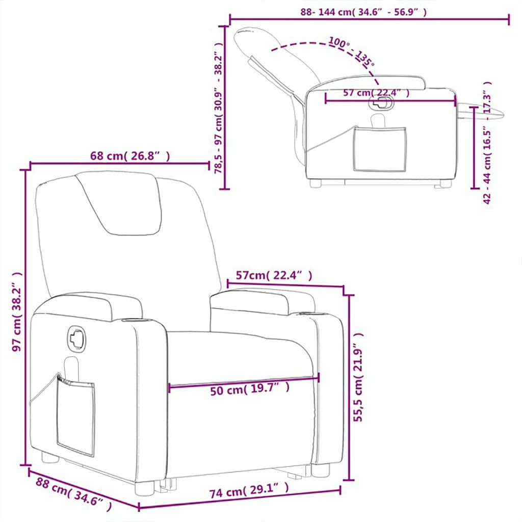 vidaXL Sillón reclinable masaje pie cuero artificial color capuchino