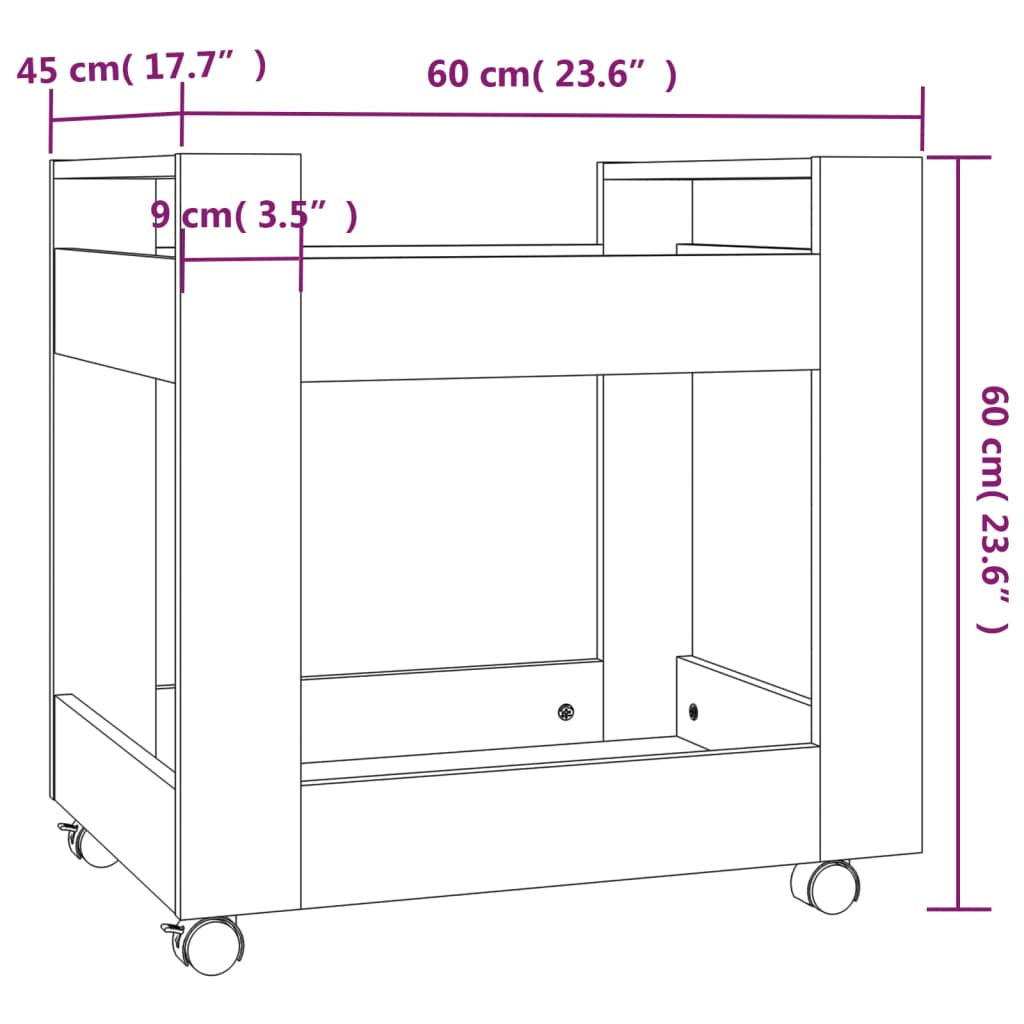 vidaXL Carrito de escritorio madera contrachapada negro 60x45x60 cm