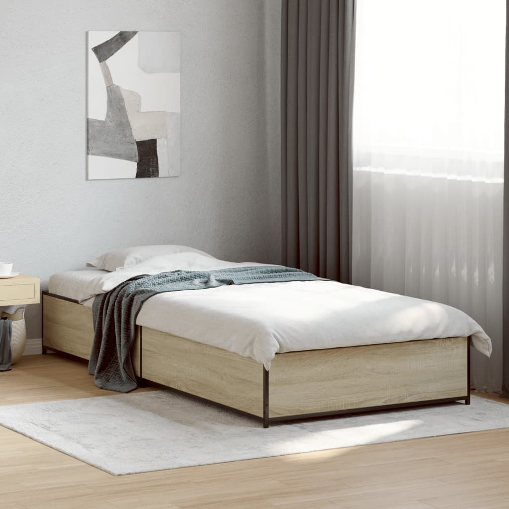 vidaXL Estructura cama madera ingeniería metal roble Sonoma 90x200 cm