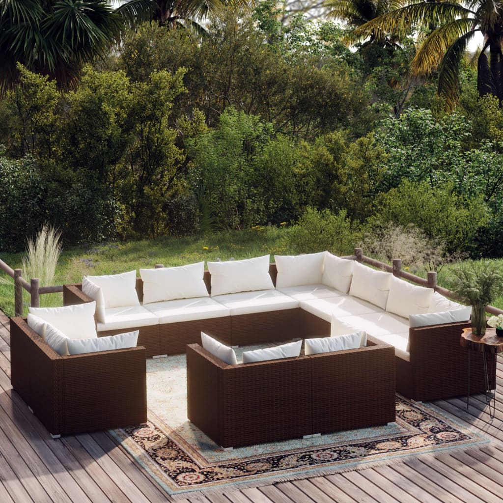 vidaXL Set muebles de jardín 11 piezas cojines ratán sintético marrón