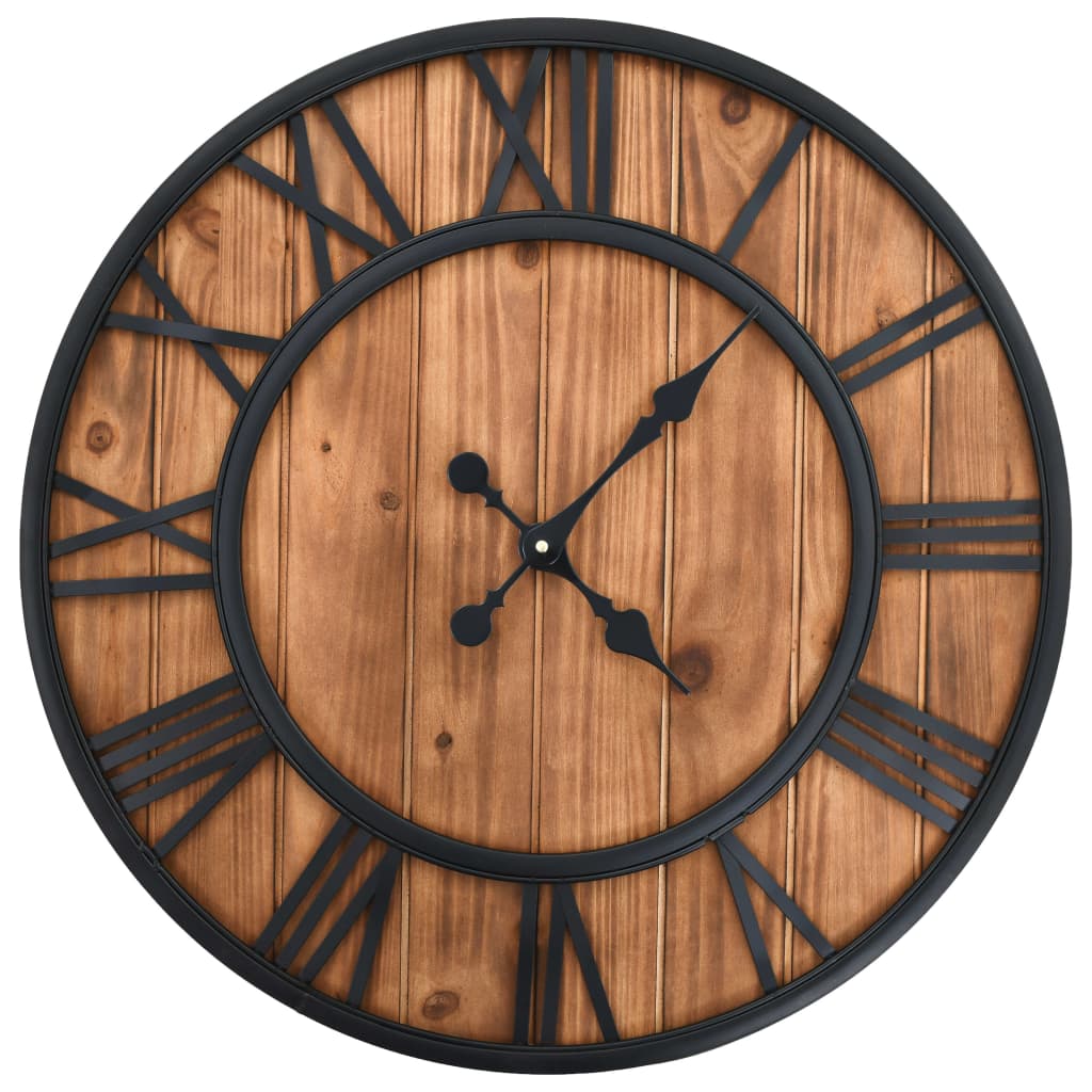 vidaXL Reloj de pared vintage movimiento cuarzo madera metal 60 cm XXL