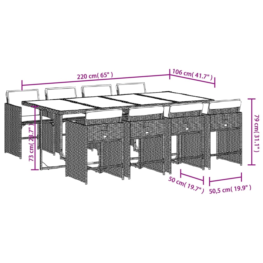 vidaXL Set de comedor de jardín 9 pzas y cojines ratán sintético negro