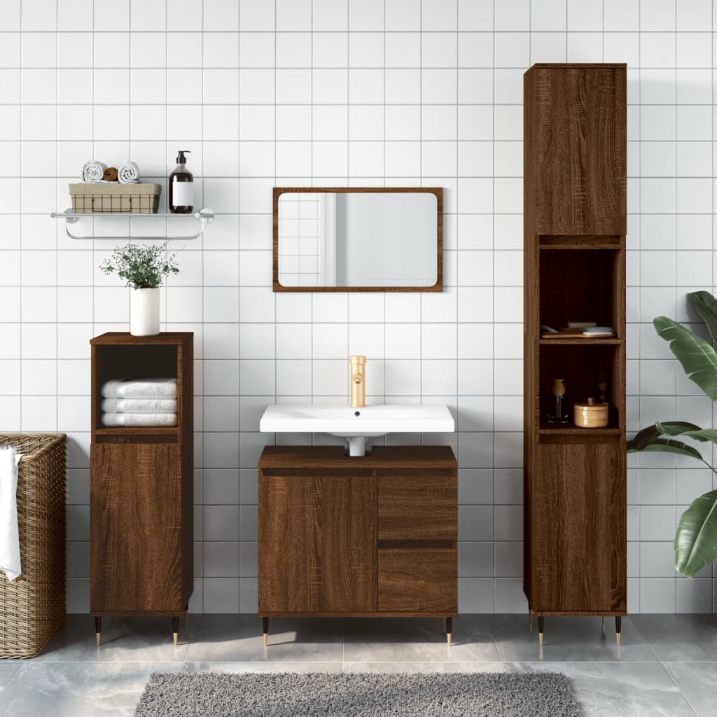 vidaXL Set de muebles baño 3 pzas madera contrachapada roble marrón