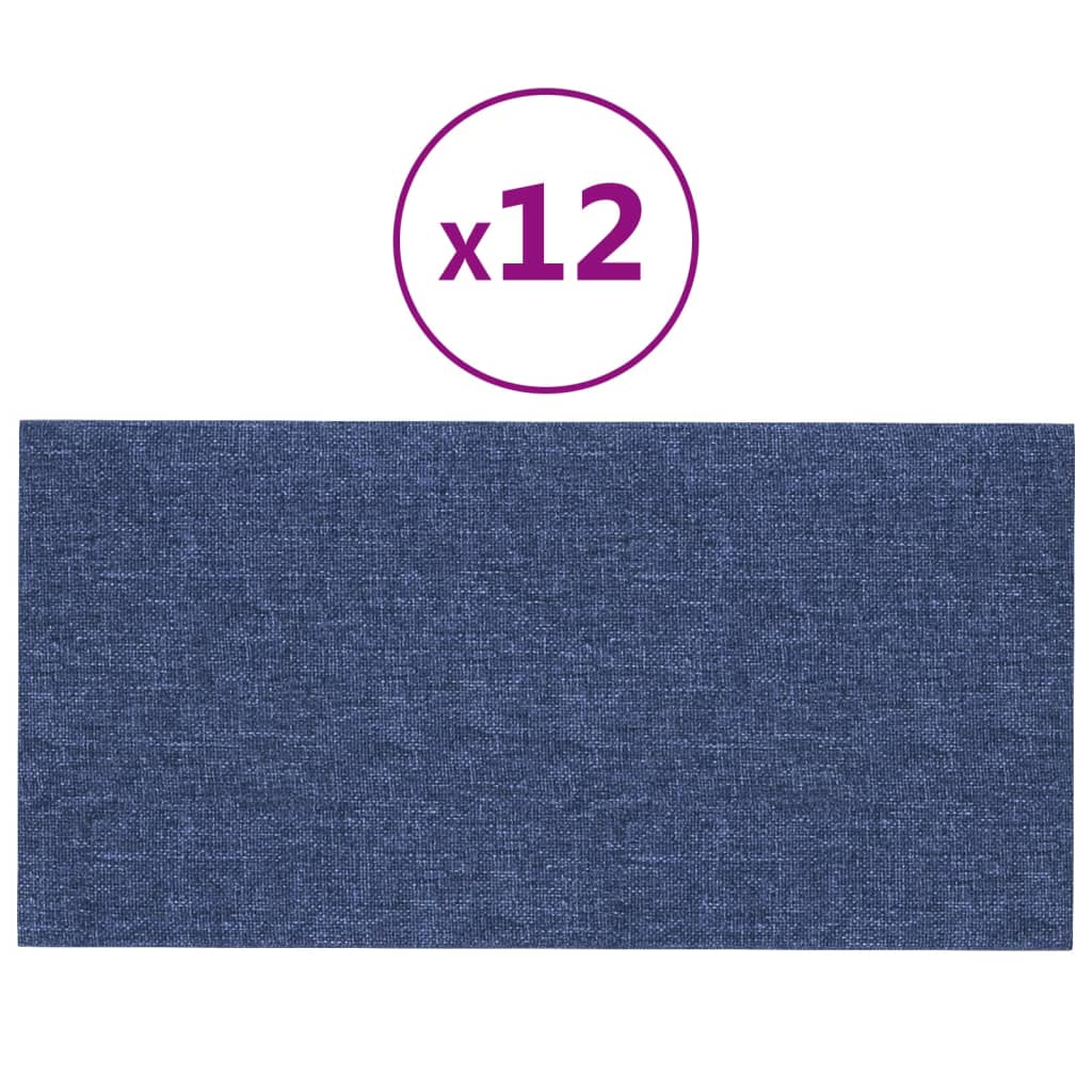 vidaXL Paneles de pared 12 uds tela azul 30x15 cm 0,54 m²