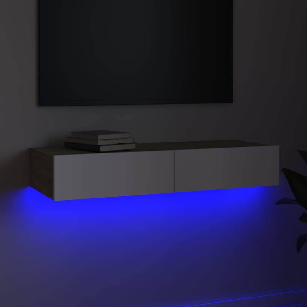 vidaXL Mueble de TV con luces LED blanco y roble Sonoma 90x35x15,5 cm