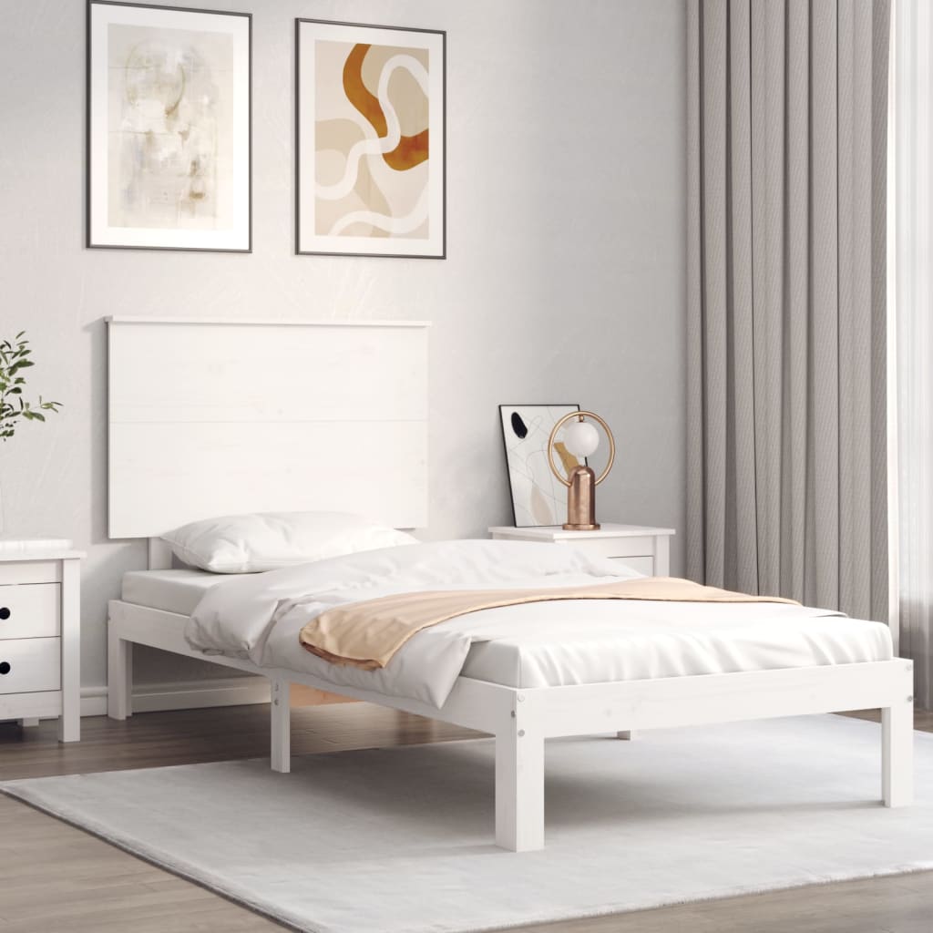 vidaXL Estructura de cama individual con cabecero madera maciza blanco