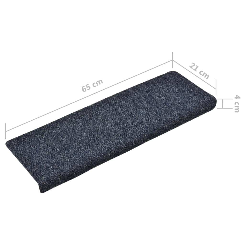 vidaXL Alfombrilla de escaleras 15 uds tela punzonada azul 65x21x4 cm