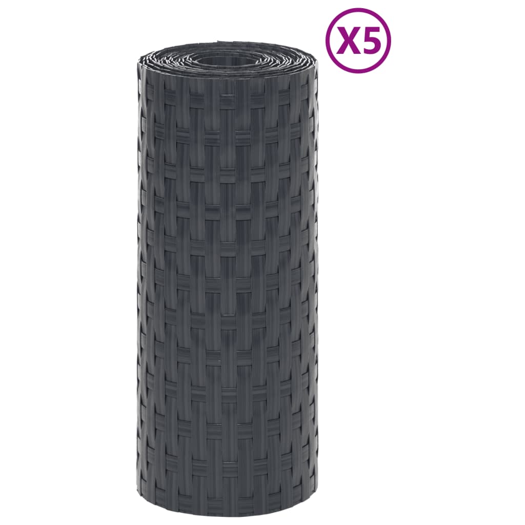 vidaXL Toldos para balcón 5 uds ratán sintético antracita 255x19 cm