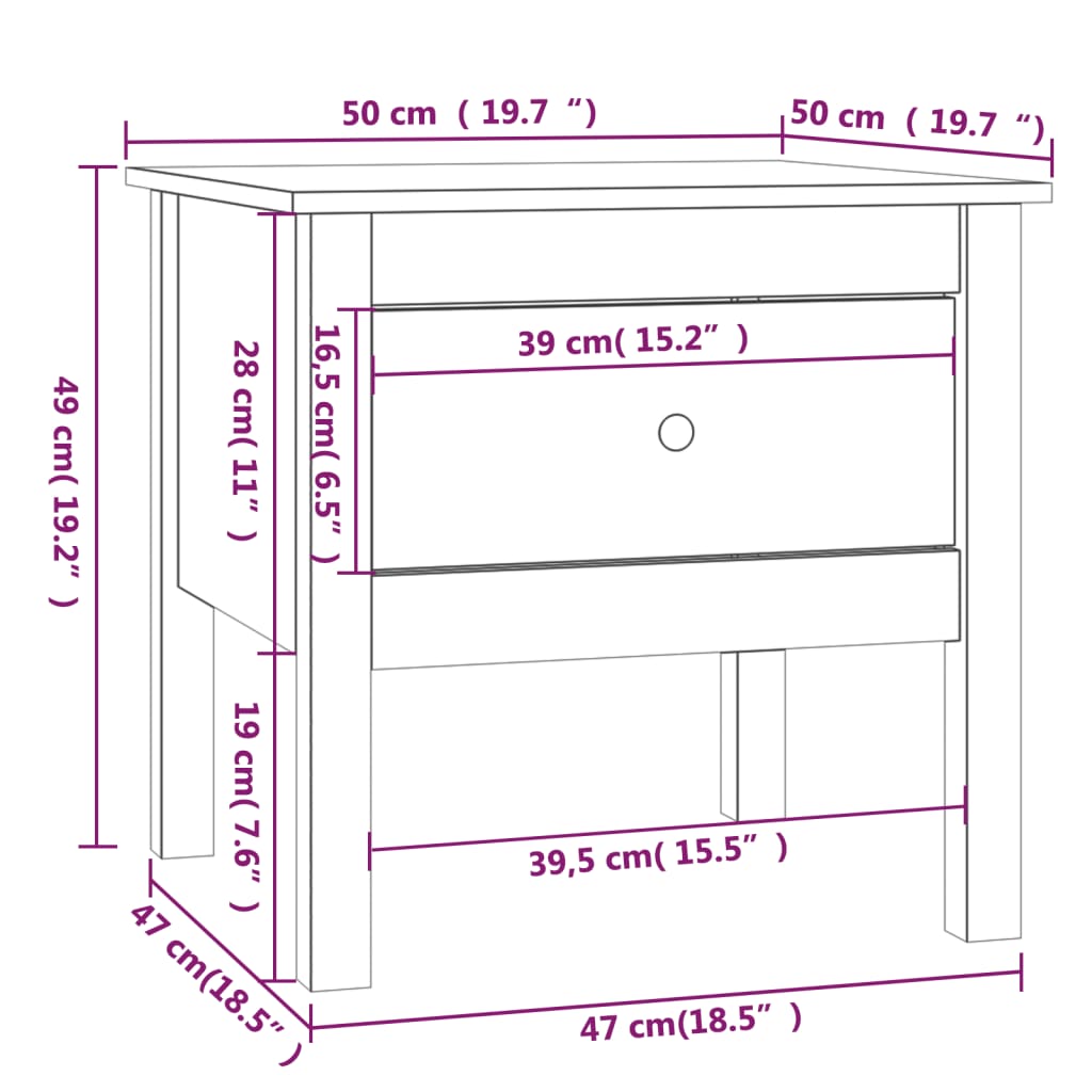 vidaXL Mesa auxiliar de madera maciza de pino gris 50x50x49 cm