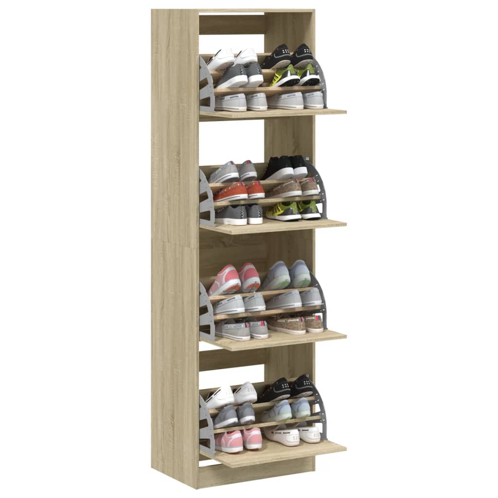 vidaXL Mueble zapatero 4 cajones abatibles roble Sonoma 60x42x204 cm