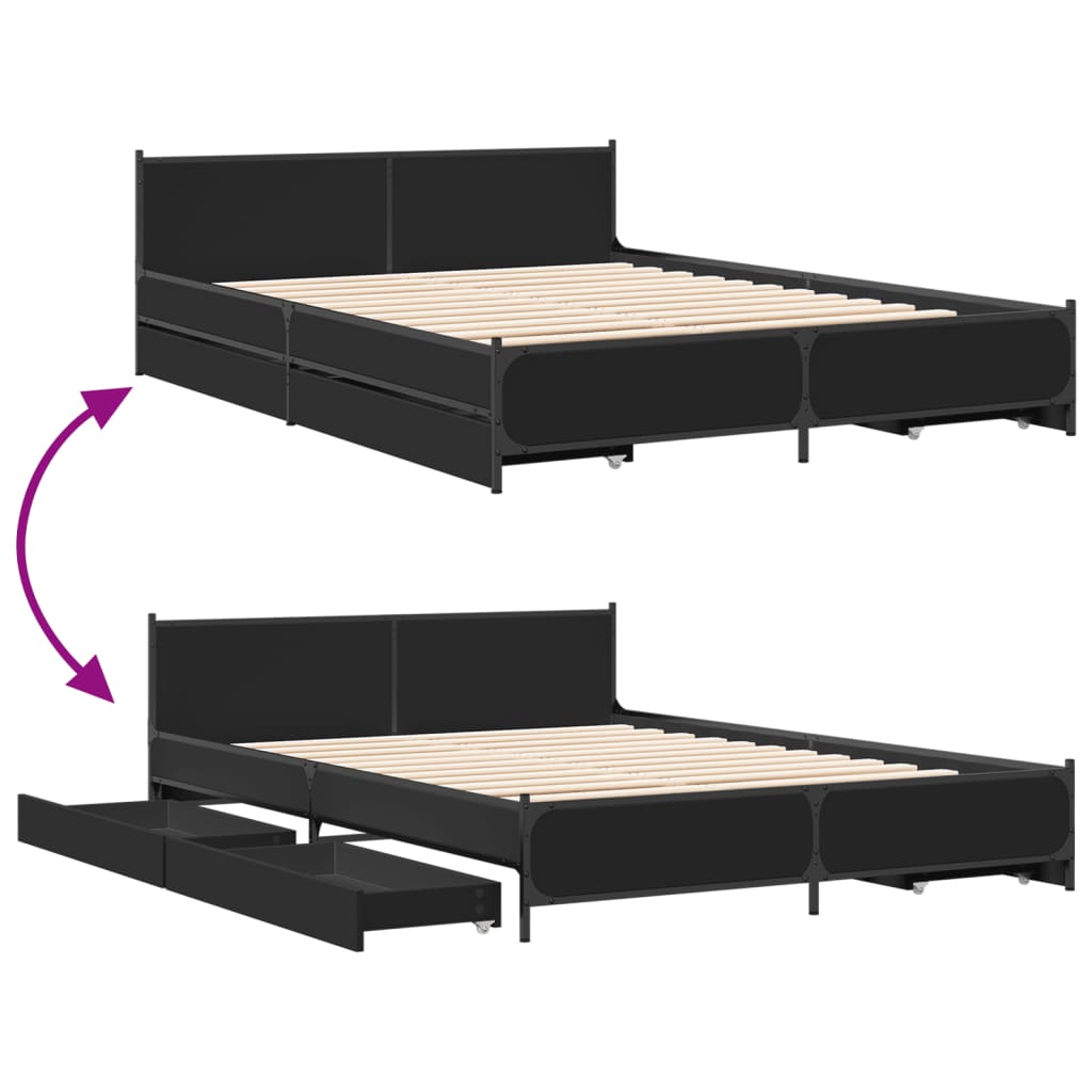 vidaXL Cama con cajones madera de ingeniería negro 135x190 cm