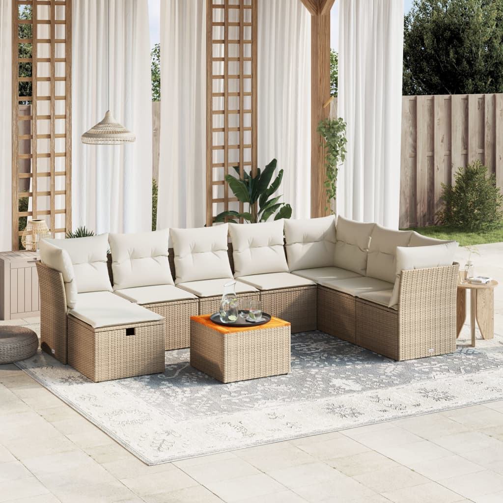 vidaXL Set de sofás de jardín 9 pzas con cojines ratán sintético beige