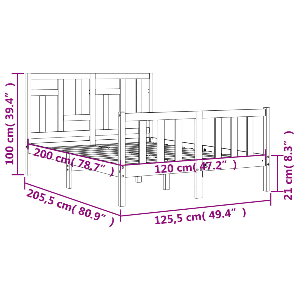 vidaXL Estructura de cama con cabecero madera maciza blanco 120x200 cm