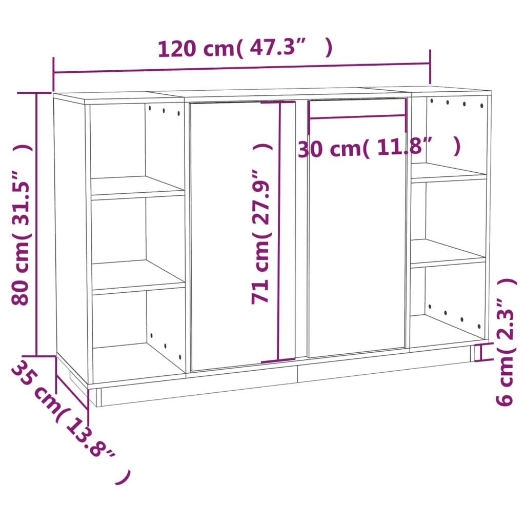 vidaXL Aparador de madera maciza de pino marrón miel 120x35x80 cm