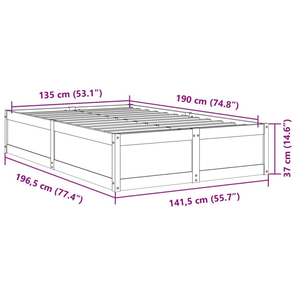 vidaXL Estructura de cama sin colchón madera maciza de pino 135x190 cm