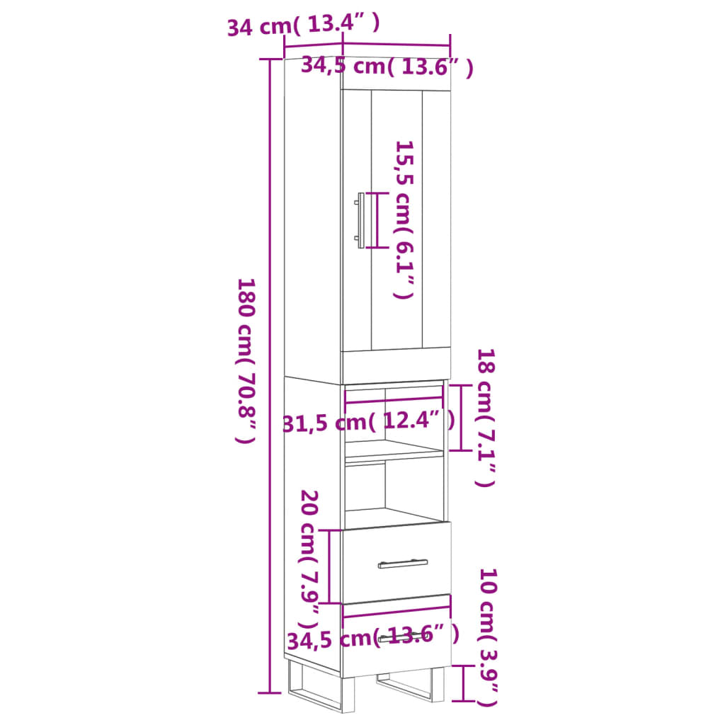 vidaXL Aparador de madera contrachapada roble ahumado 34,5x34x180 cm