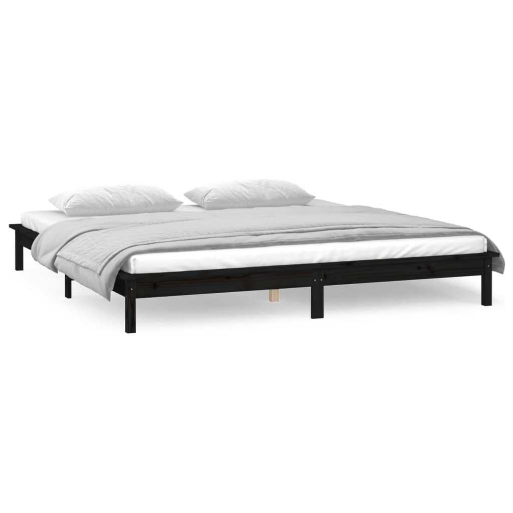 vidaXL Estructura de cama doble con LED madera maciza negra 120x190 cm