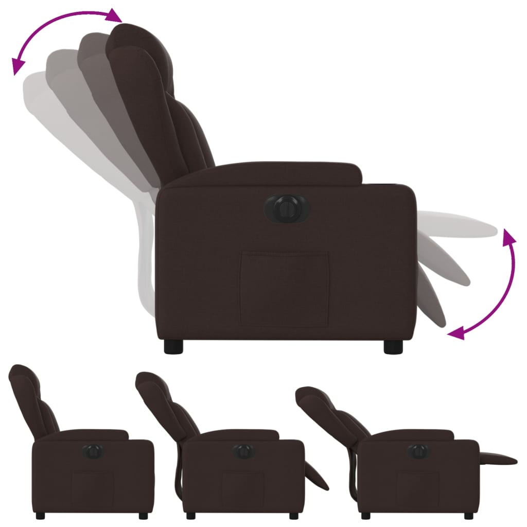 vidaXL Sillón reclinable eléctrico tela marrón oscuro