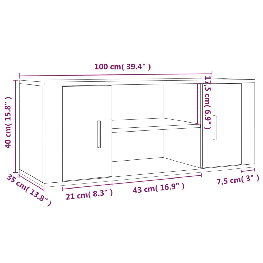 vidaXL Mueble de TV madera contrachapada gris Sonoma 100x35x40 cm