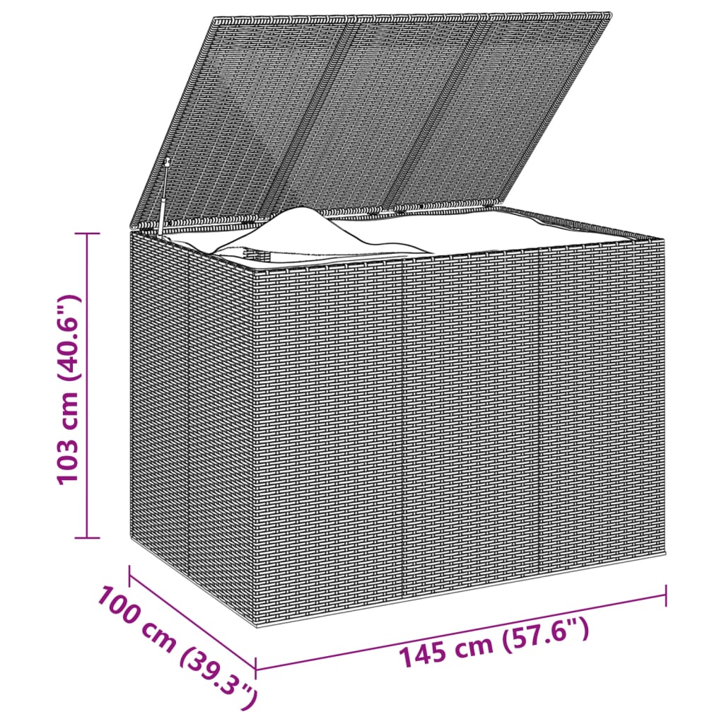 vidaXL Baúl para cojines de jardín ratán PE marrón 145x100x103 cm