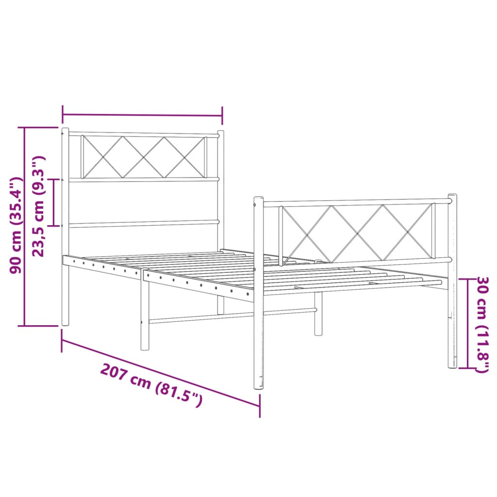 vidaXL Estructura cama sin colchón con estribo metal blanco 100x200 cm