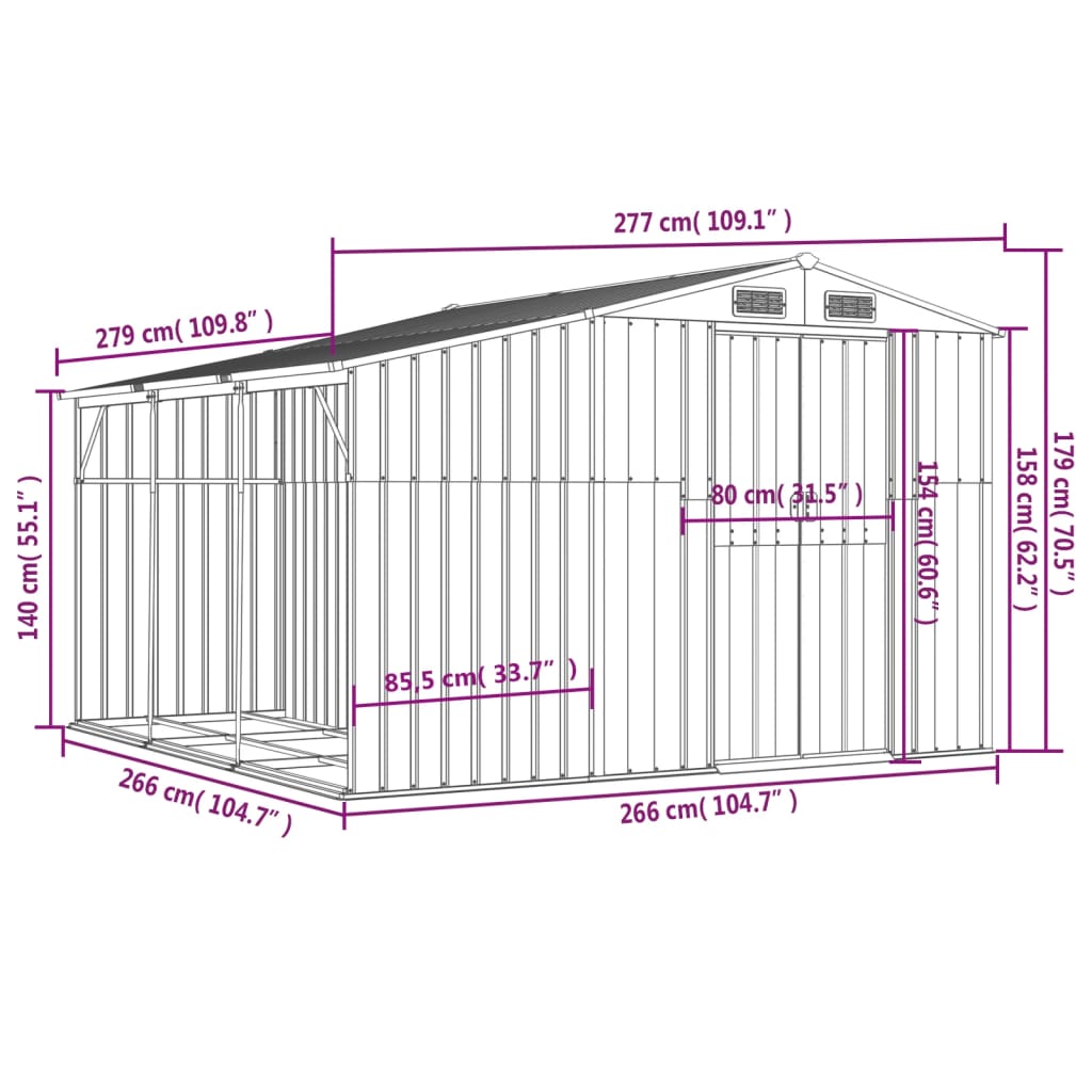 vidaXL Cobertizo de jardín acero galvanizado antracita 277x279x179 cm