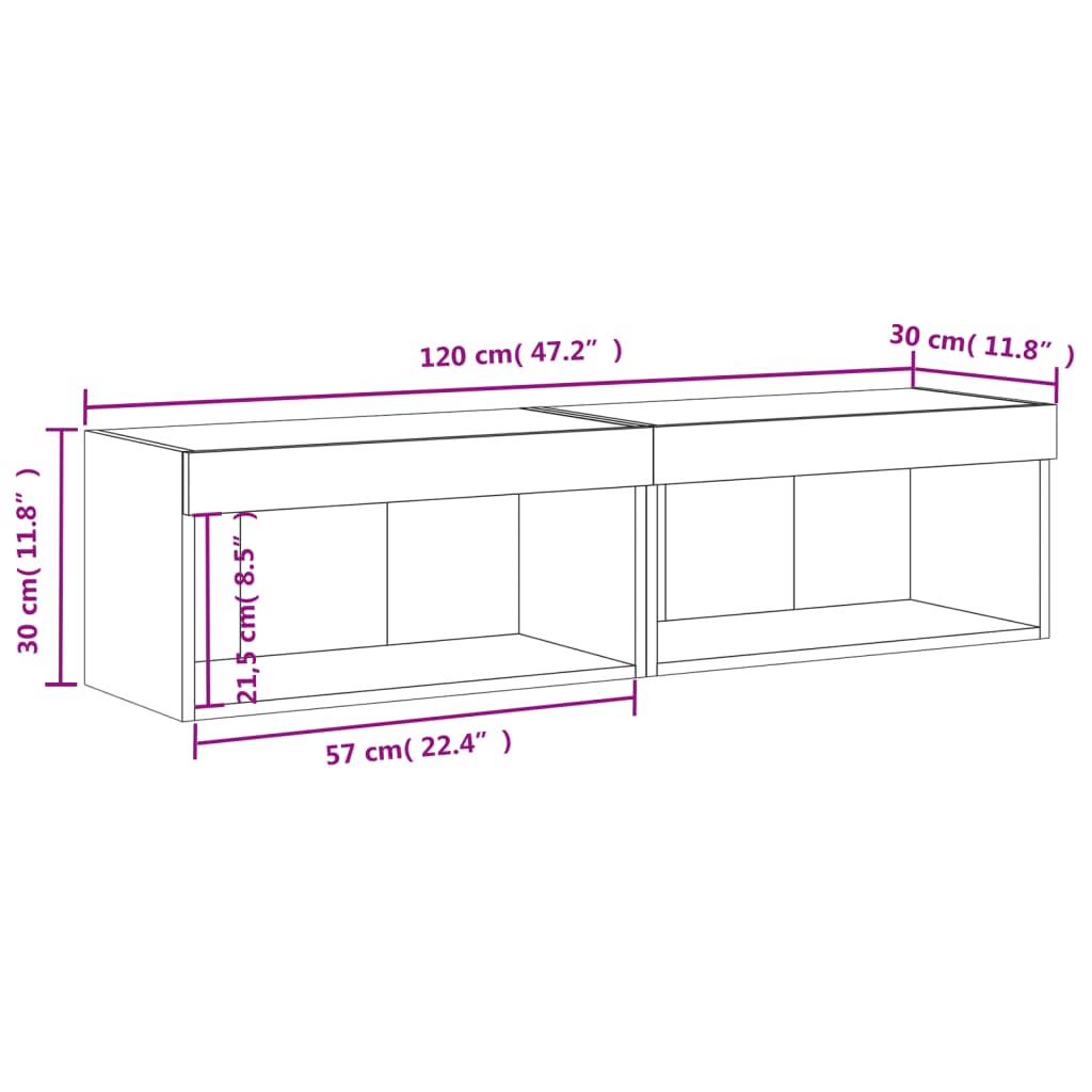 vidaXL Muebles para TV con luces LED 2 uds blanco 60x30x30 cm