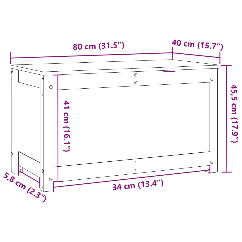 vidaXL Caja de almacenamiento madera maciza de pino 80x40x45,5 cm