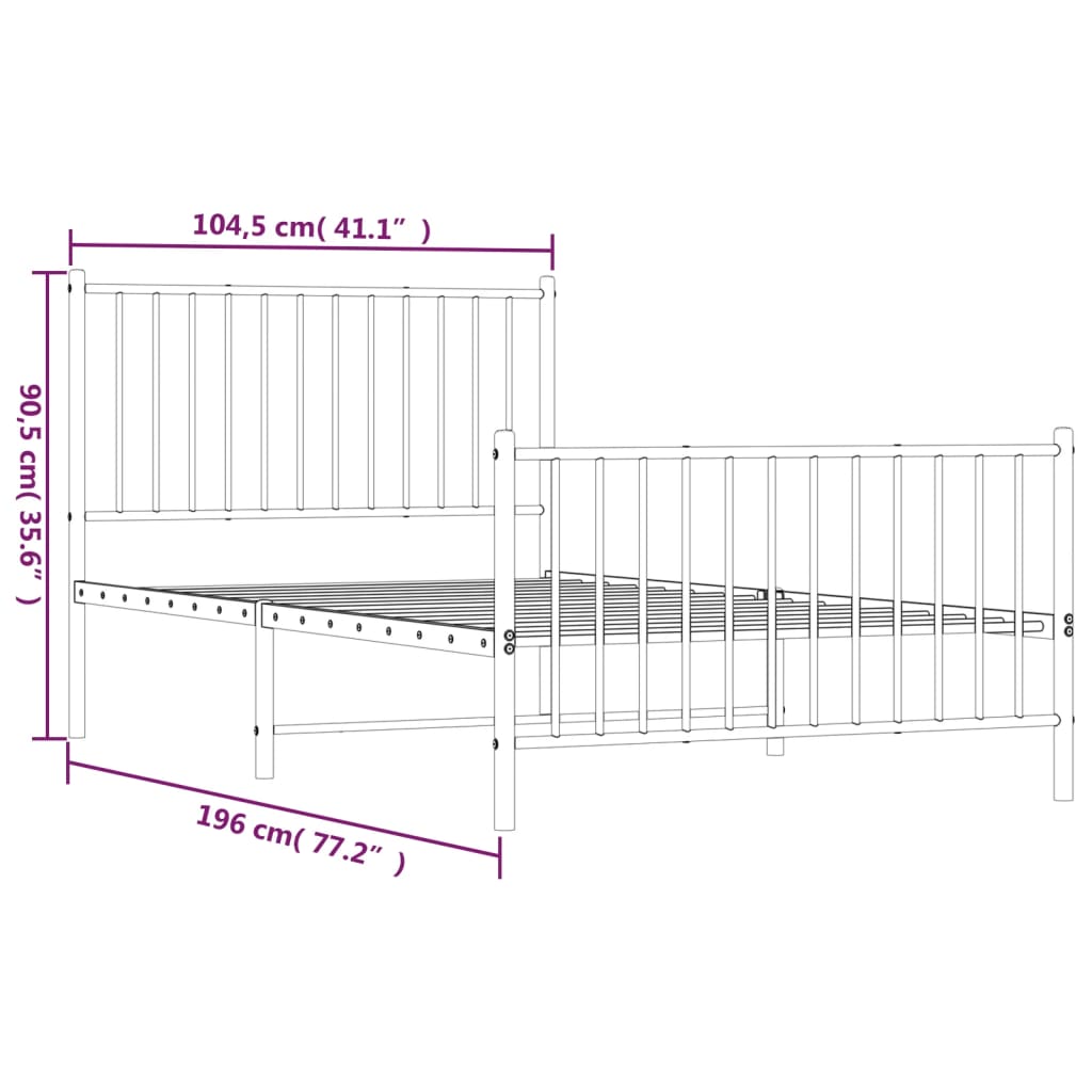 vidaXL Estructura cama sin colchón con estribo metal negro 100x190 cm