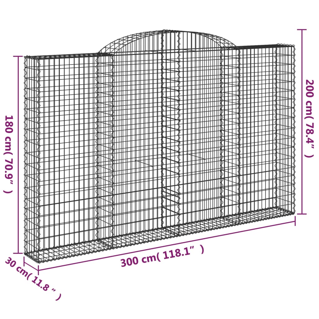 vidaXL Cesta gaviones forma arco hierro galvanizado 300x30x180/200 cm