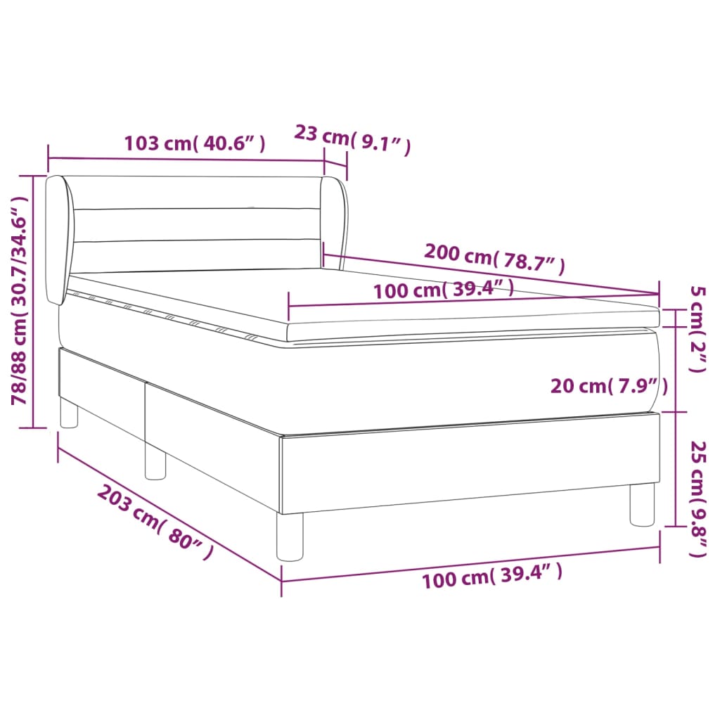 vidaXL Cama box spring con colchón tela azul 100x200 cm