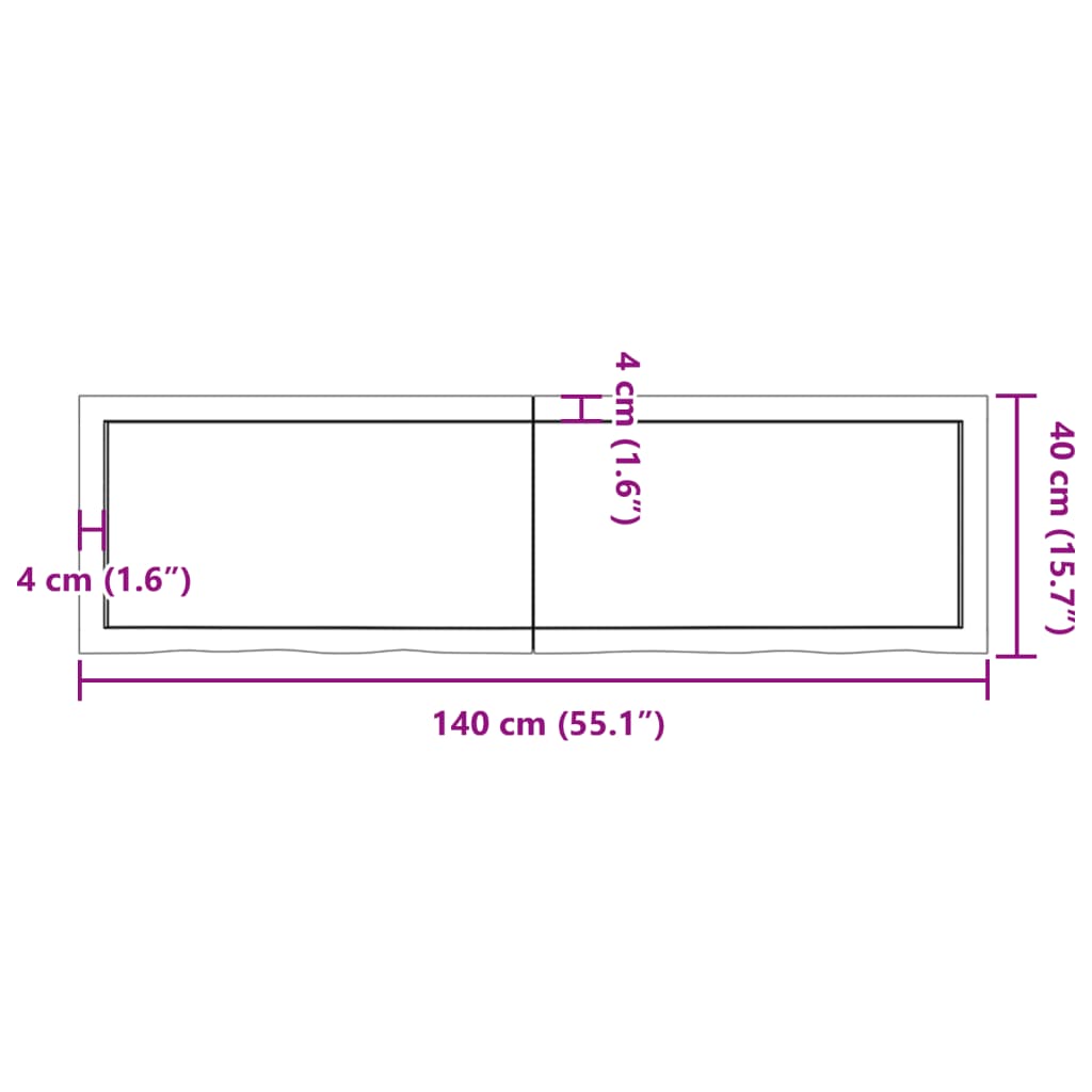 vidaXL Encimera de baño madera maciza sin tratar 140x40x(2-6) cm