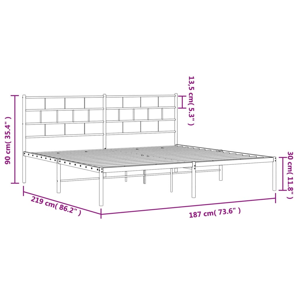 vidaXL Estructura cama sin colchón con cabecero metal negro 183x213 cm