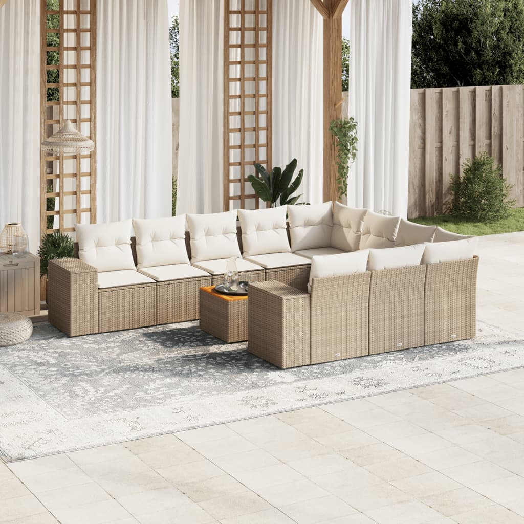 vidaXL Set de sofás de jardín 11pzas con cojines ratán sintético beige