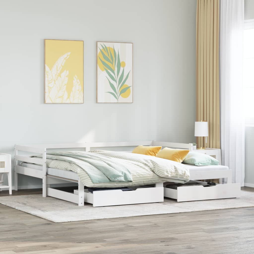 vidaXL Sofá cama nido con cajones madera maciza pino blanca 90x200 cm