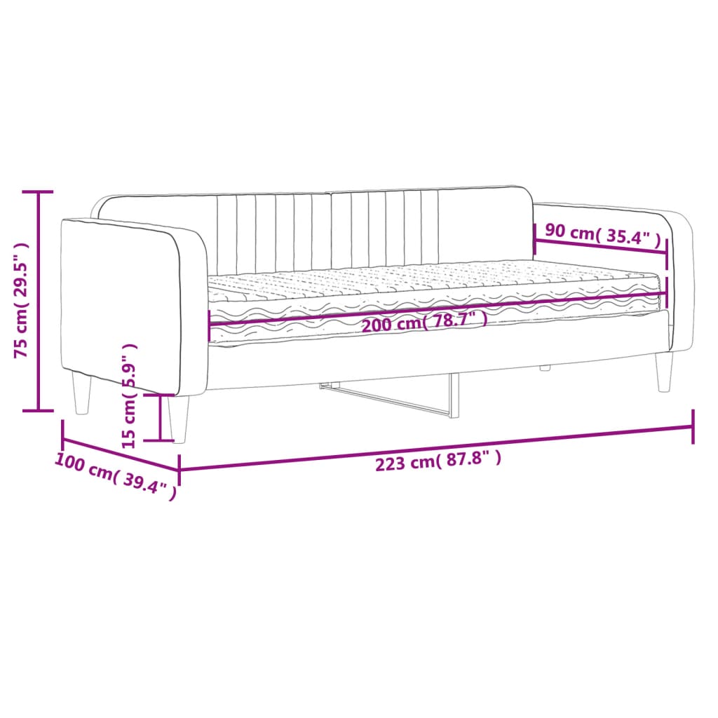 vidaXL Sofá cama con colchón terciopelo negro 90x200 cm