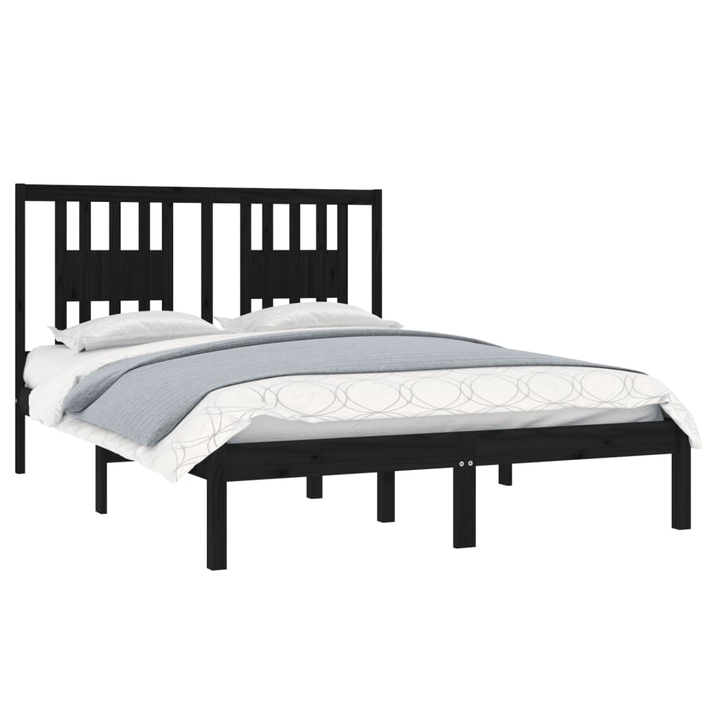 vidaXL Estructura de cama doble madera maciza negra 135x190 cm