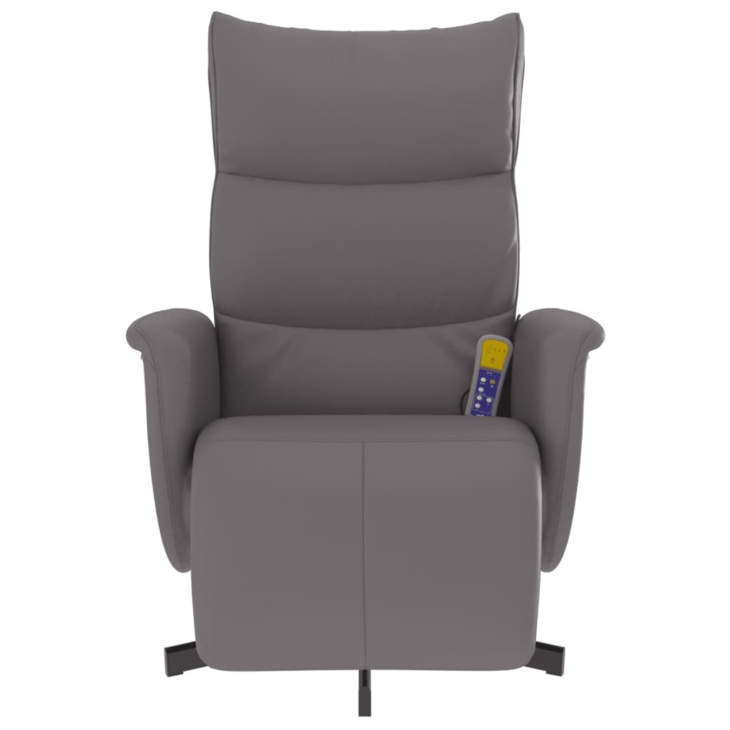 vidaXL Sillón reclinable de masaje con reposapiés cuero sintético gris