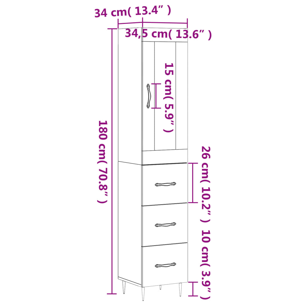 vidaXL Aparador de madera contrachapada roble ahumado 34,5x34x180 cm