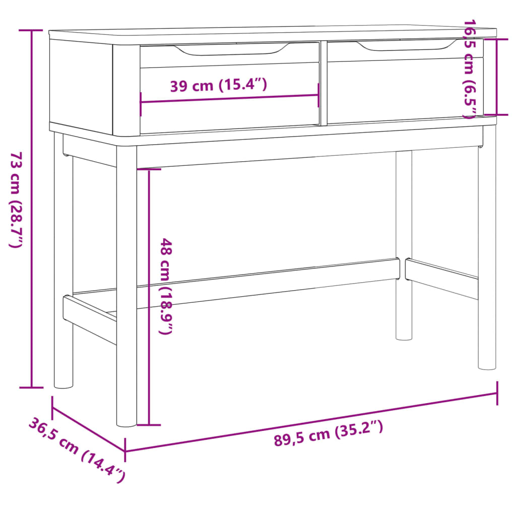 vidaXL Mesa consola FLORO madera maciza de pino marrón 89,5x36,5x73 cm