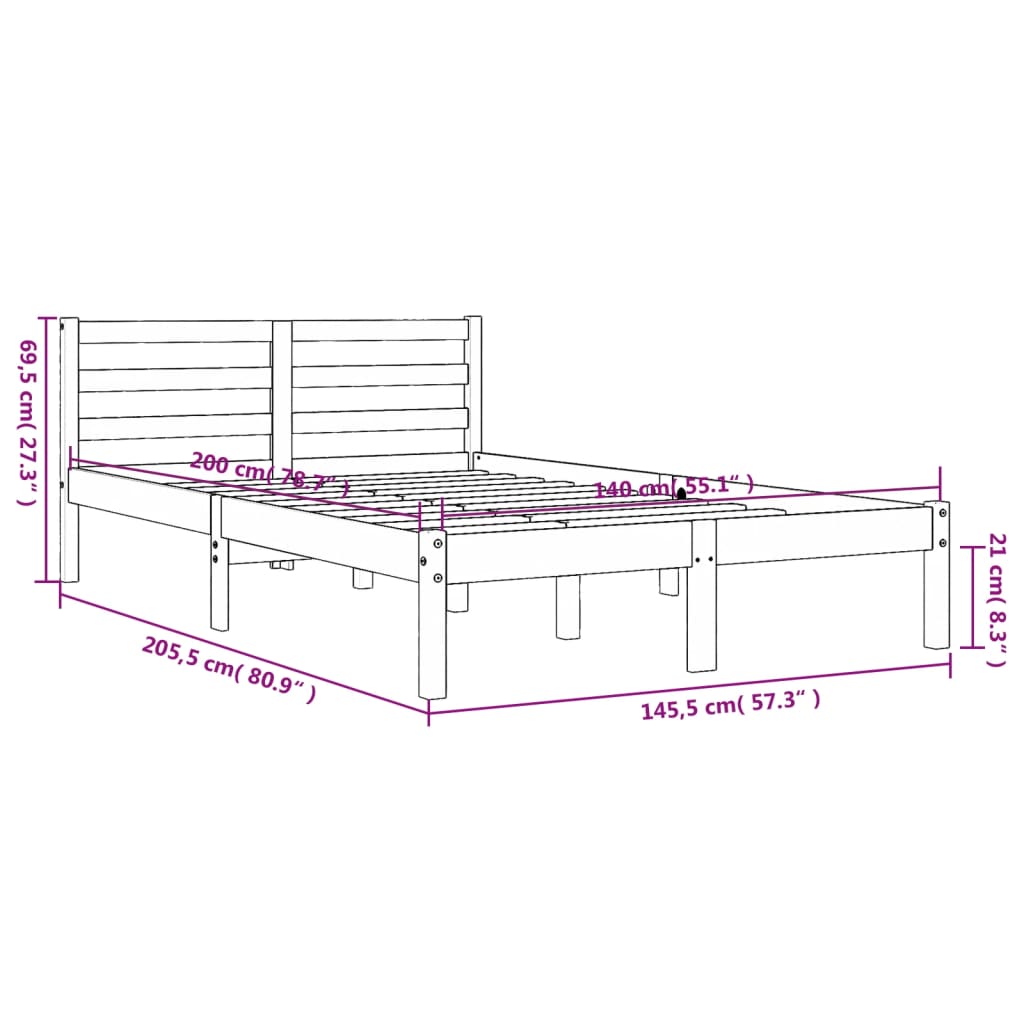 vidaXL Cama sin colchón madera maciza de pino marrón cera 140x200 cm