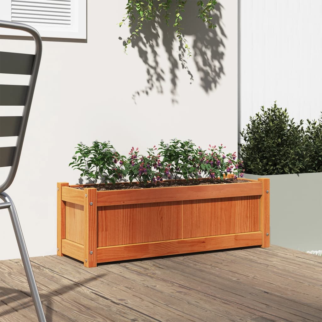 vidaXL Jardinera exterior madera maciza pino marrón cera 90x31x31 cm