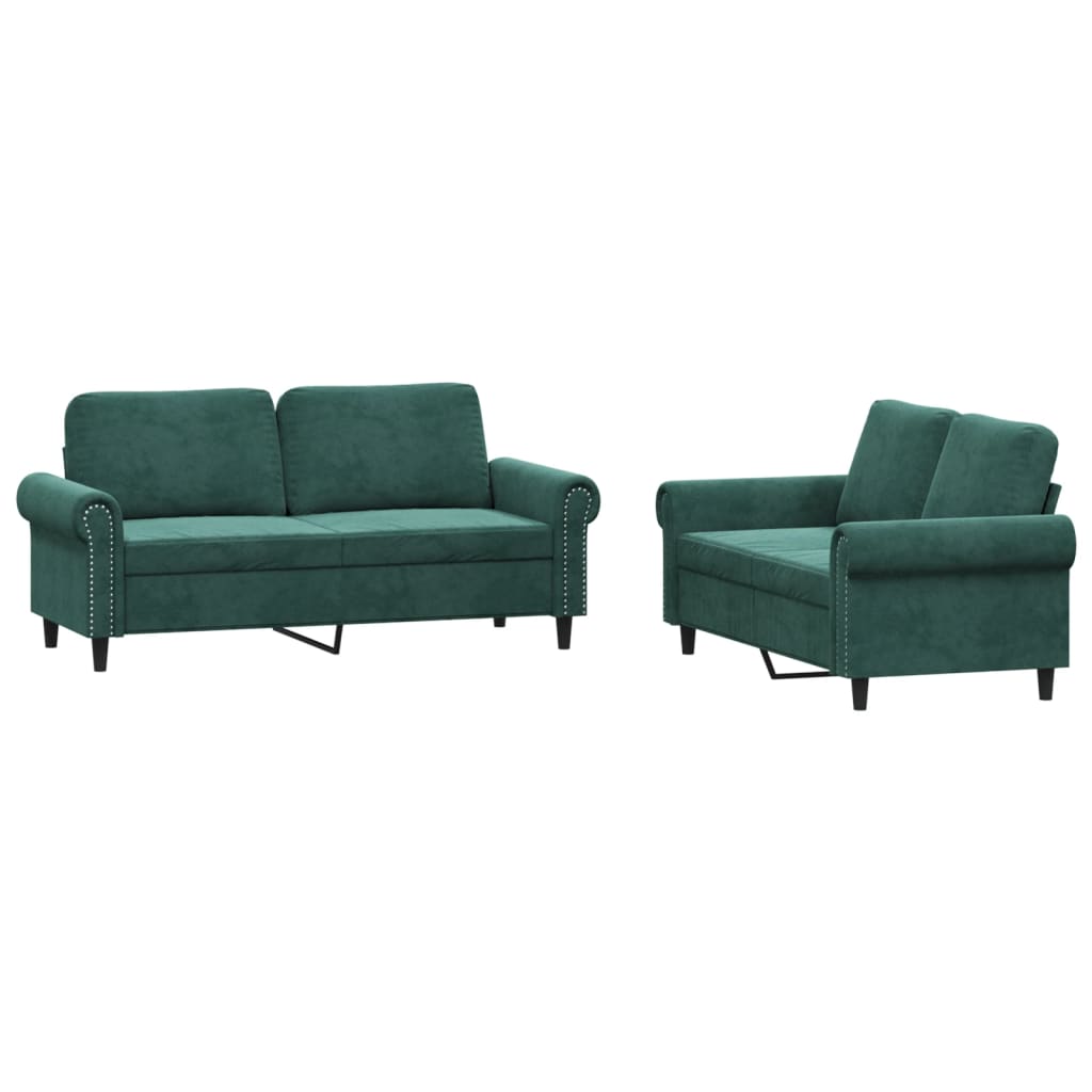 vidaXL Juego de sofás con cojines 2 piezas terciopelo verde oscuro
