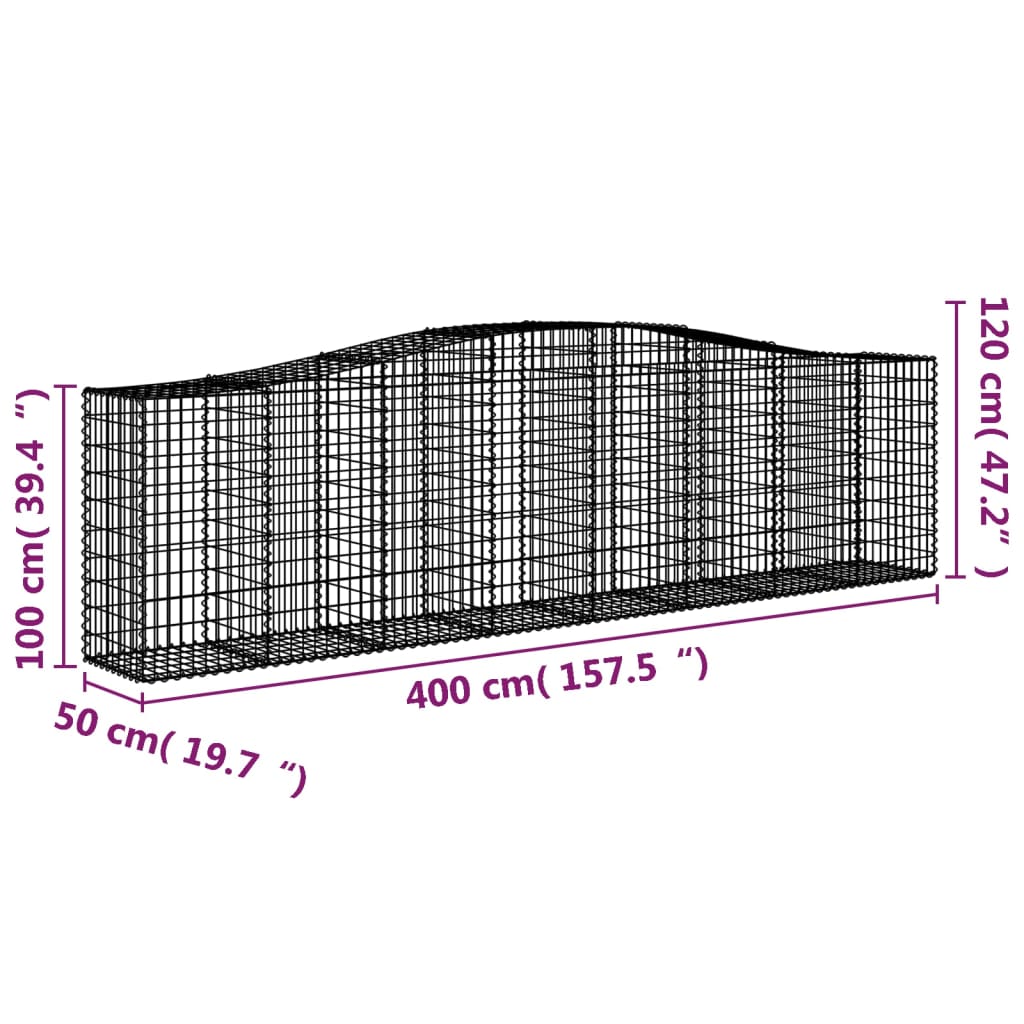 vidaXL Cestas de gaviones 2 uds forma de arco hierro 400x50x100/120 cm