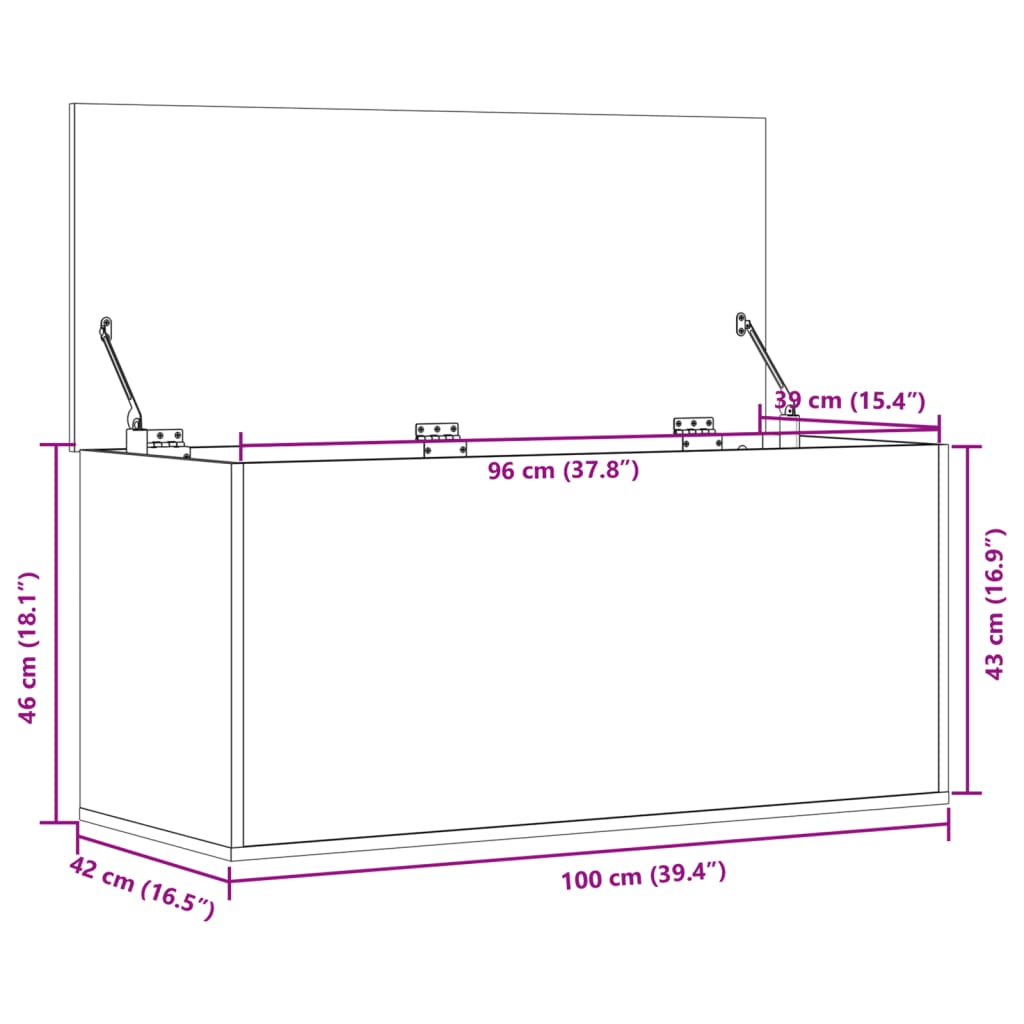 vidaXL Caja de almacenaje madera ingeniería gris hormigón 100x42x46 cm