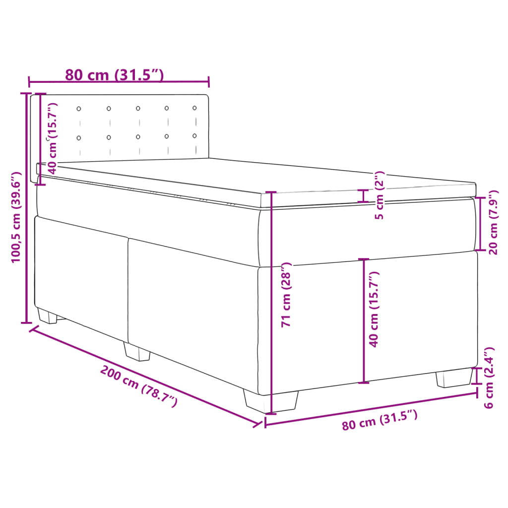 vidaXL Cama box spring con colchón cuero sintético negro 80x200 cm