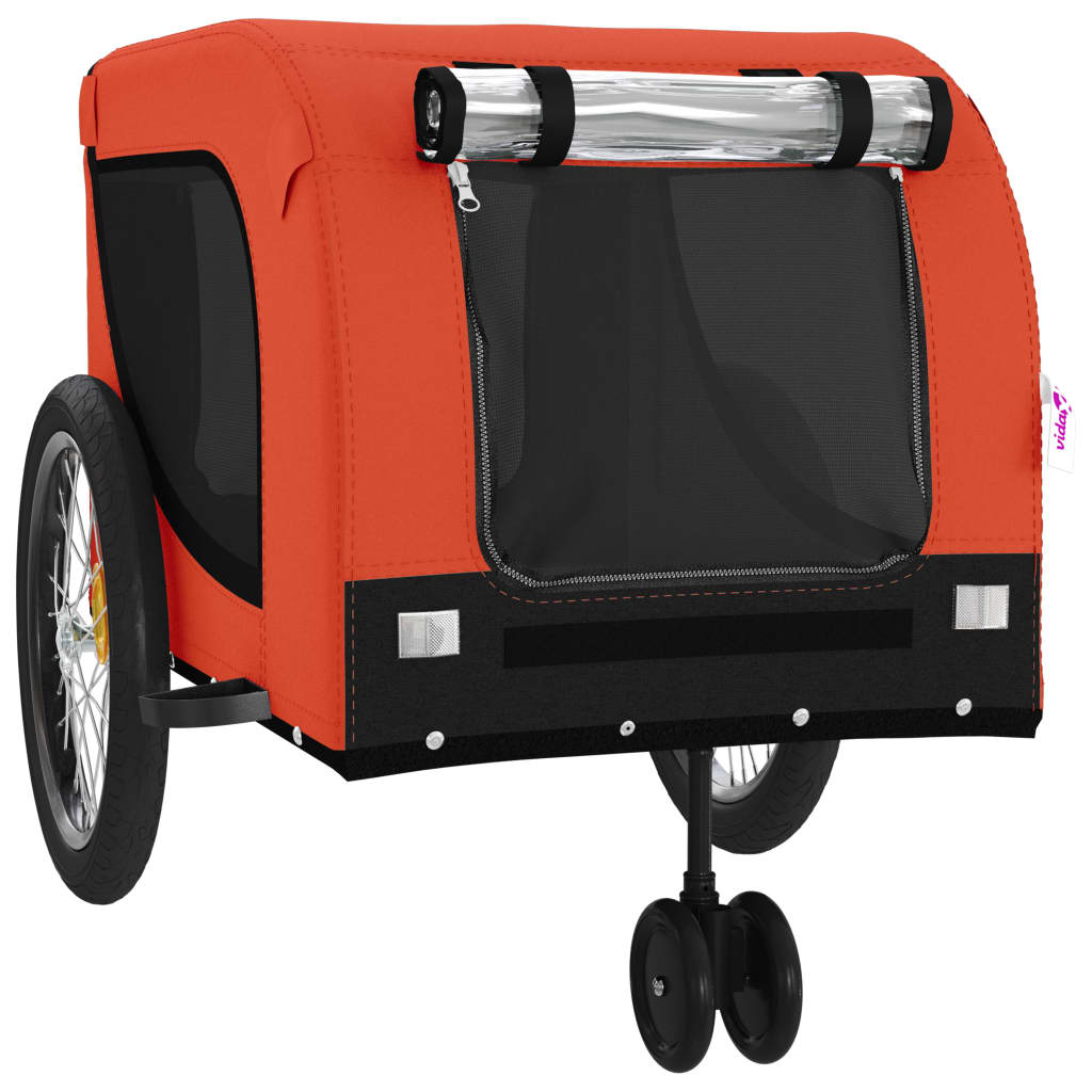 vidaXL Remolque de bicicleta mascotas hierro tela Oxford naranja negro