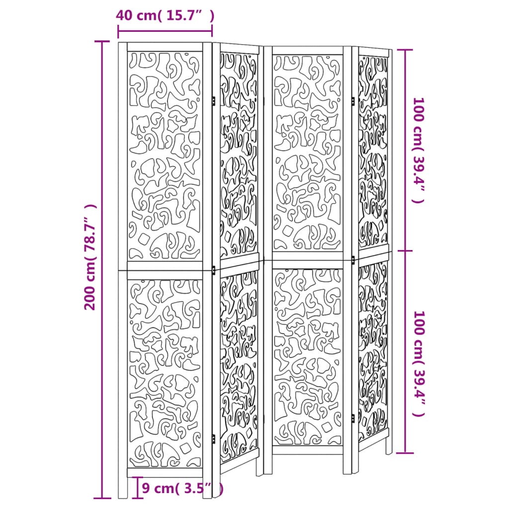 vidaXL Biombo separador de 4 paneles madera maciza Paulownia blanco