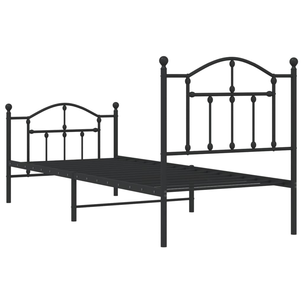 vidaXL Estructura de cama con cabecero y estribo metal negro 90x190 cm